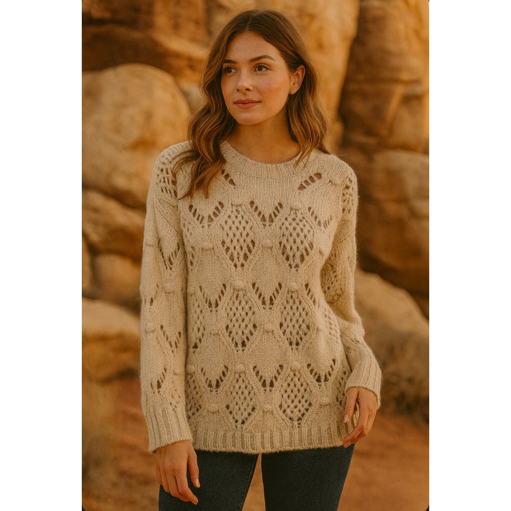 American Eagle Sweater Womens Small Ivory Oversized Wool Blend Cottagecore Boho - Picture 1 of 15